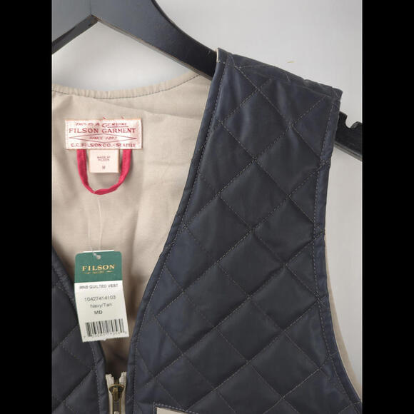 RARE NWT FILSON Men's Sz M Quilted Vest Navy Tan Style 10427 Tin Cloth Cotton - Picture 2 of 6
